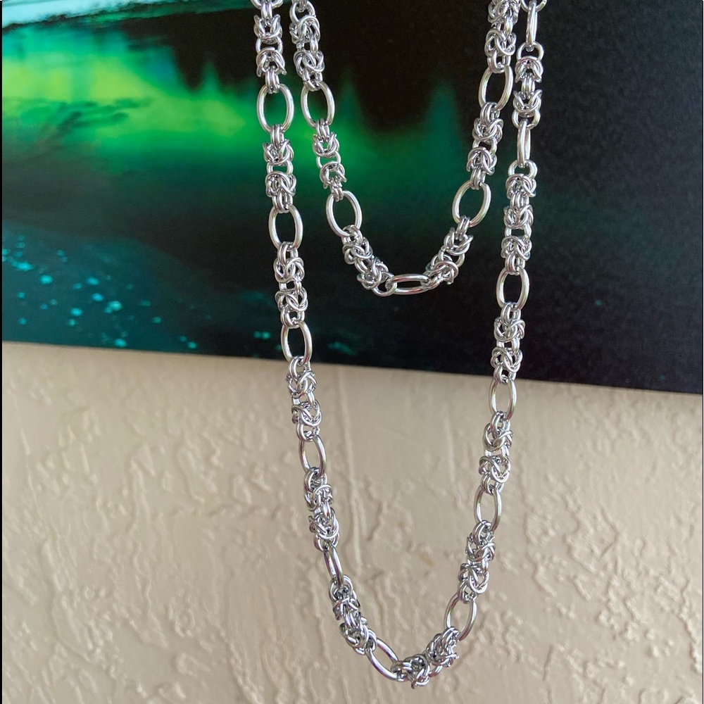 Long wrap around maille link stainless steel chain choker necklace goth boho - Picture 3 of 15